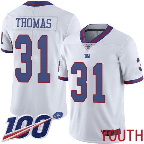 Youth New York Giants #31 Michael Thomas Limited White Rush Vapor Untouchable 100th Season Football NFL Jersey